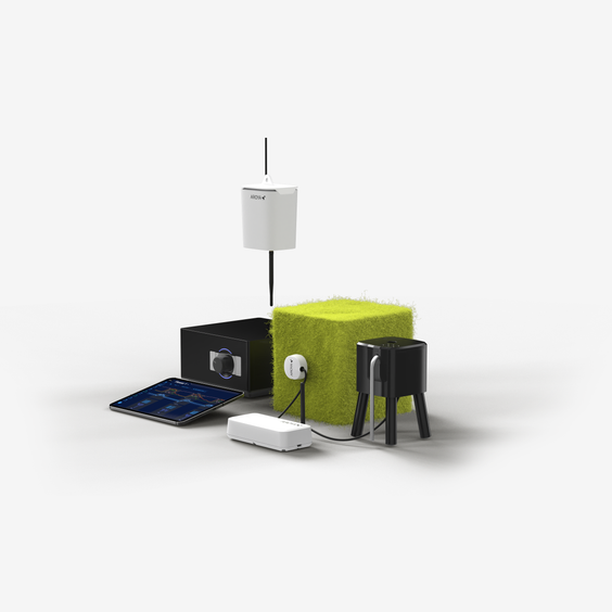 AROYA drip and drain monitoring system featuring wireless sensors, data analysis tools, and smart irrigation control for precision agriculture.